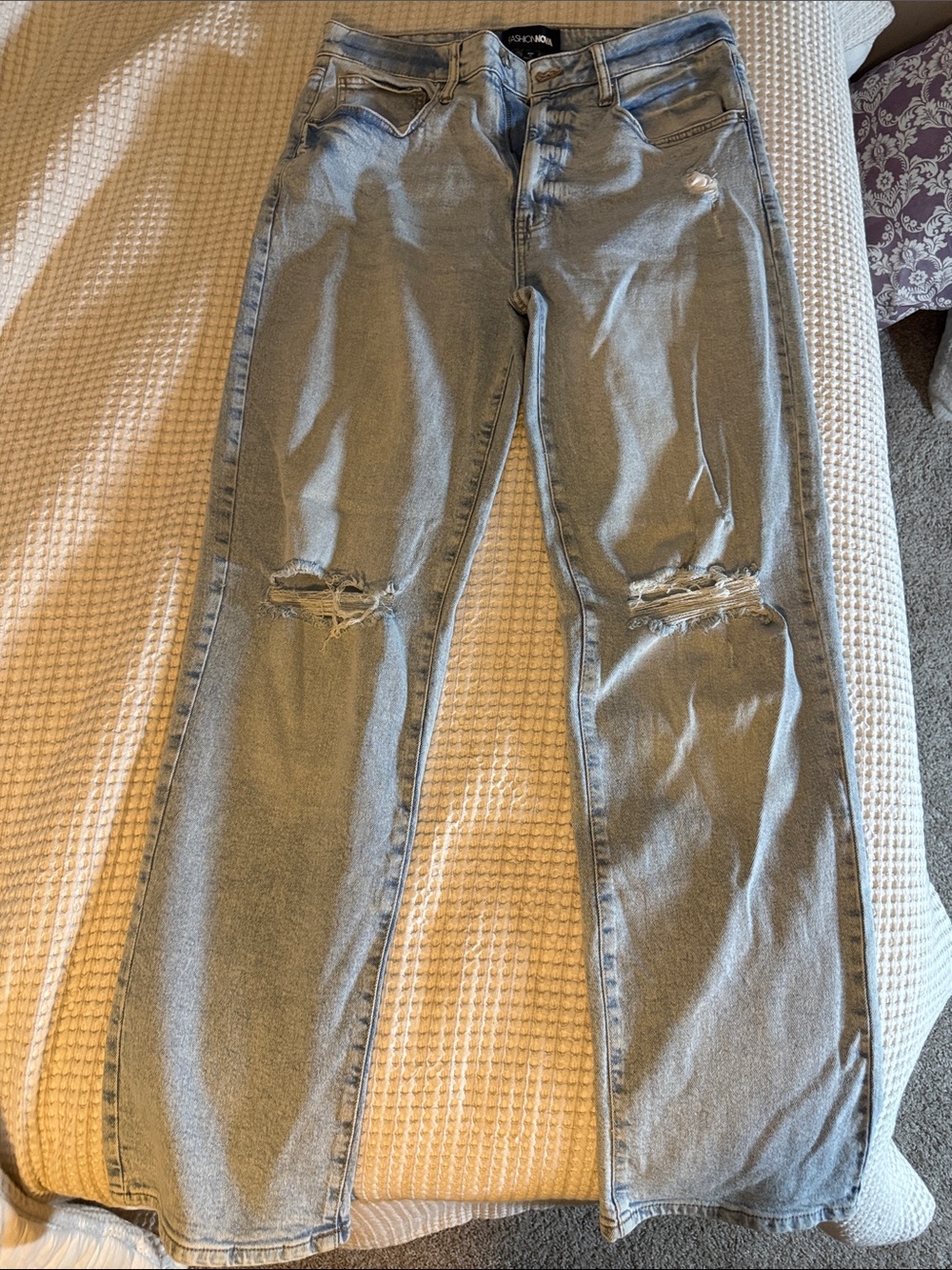 Fashion Nova Light Wash Ripped Straight Jeans